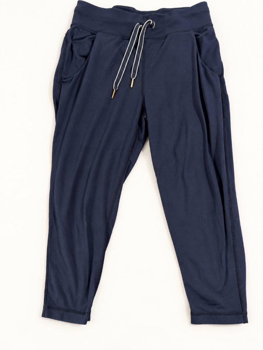 lululemon Navy Cropped Joggers Wide Waistband Striped Drawstring Size 6